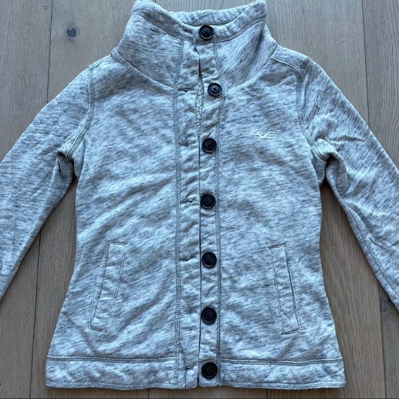 Sherpa Lined Heather Grey Jacket with Brown Buttons - Picture 3 of 7